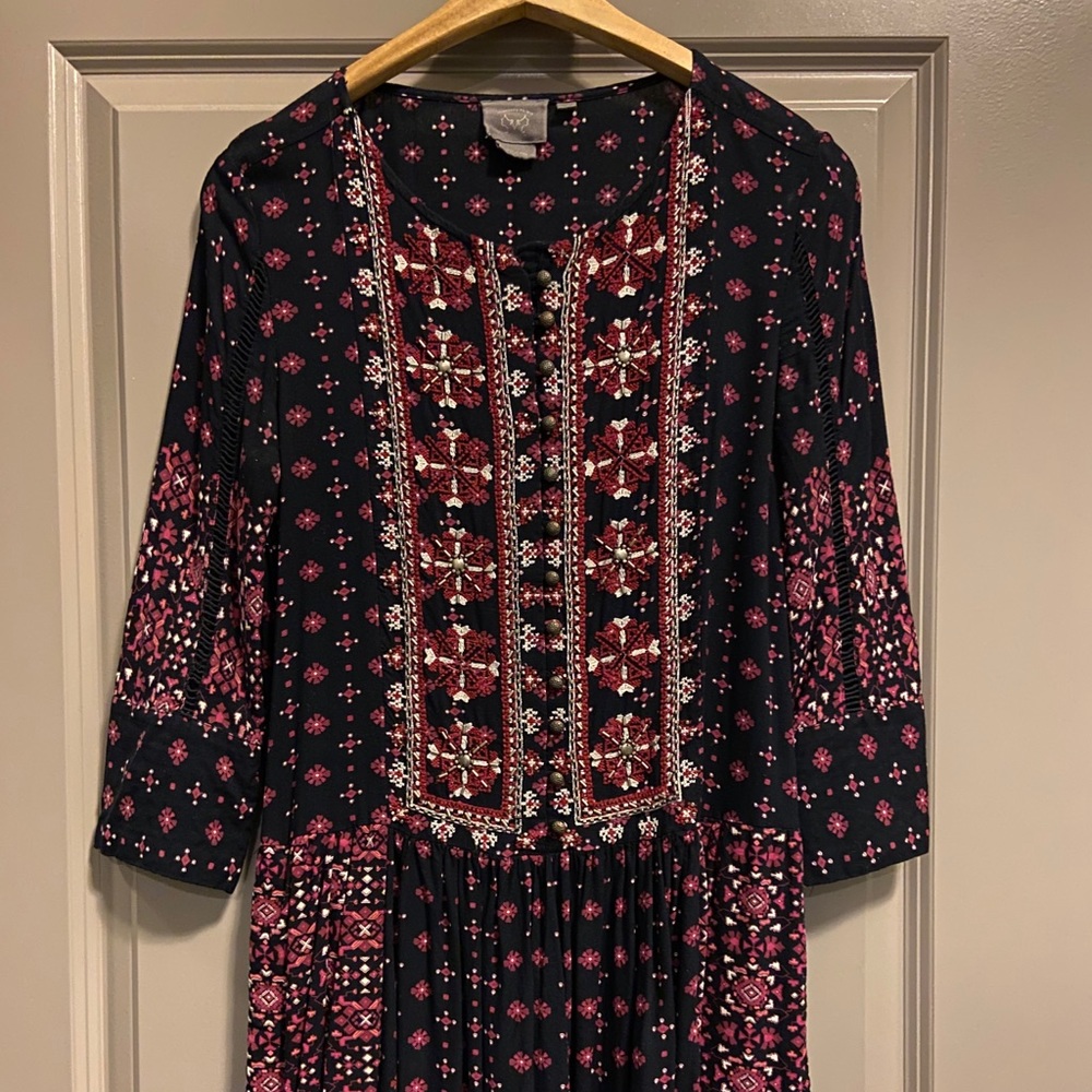 anthro drop waist tunic/dress with bead details